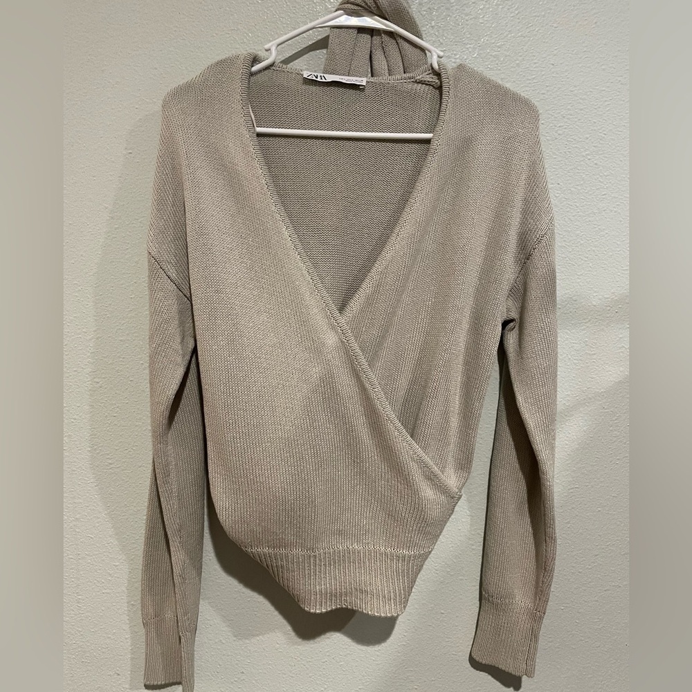 Zara V-Neck Wrap Sweater - Light Gray
